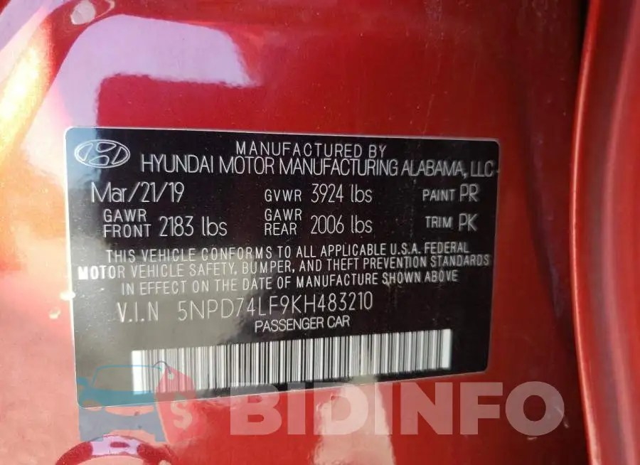 5NPD74LF9KH483210 Photo# 10