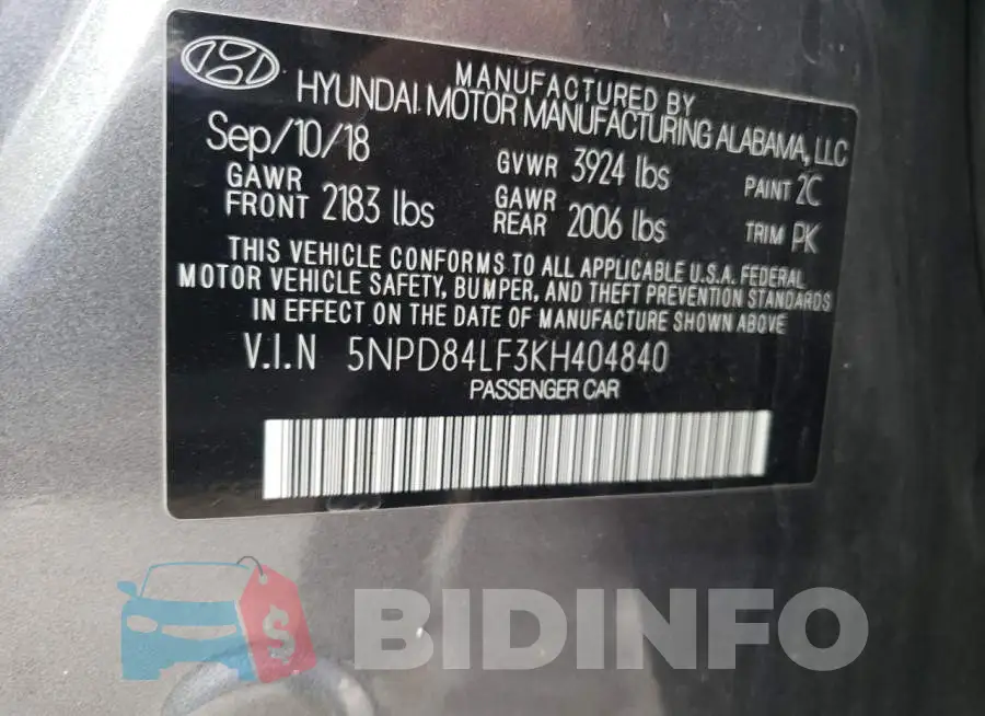 5NPD84LF3KH404840 Photo# 10