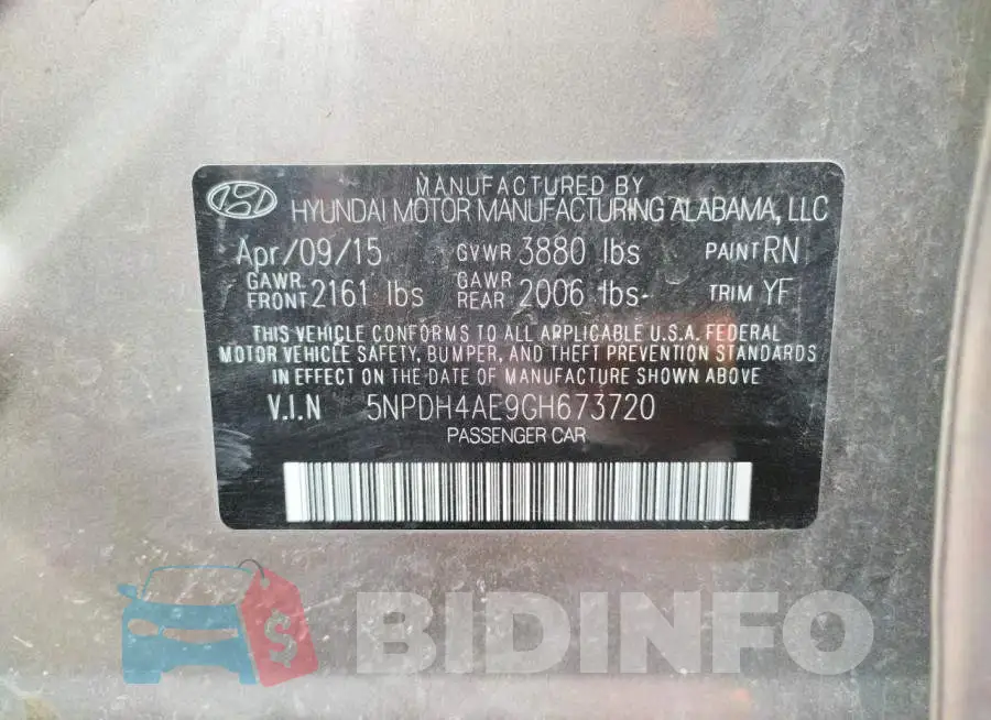 5NPDH4AE9GH673720 Photo# 10