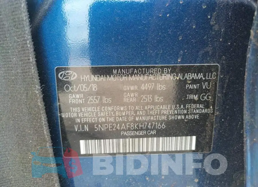5NPE24AF8KH747166 Photo# 10