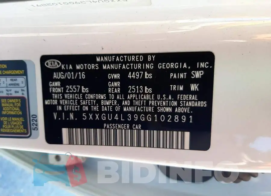 5XXGU4L39GG102891 Photo# 10