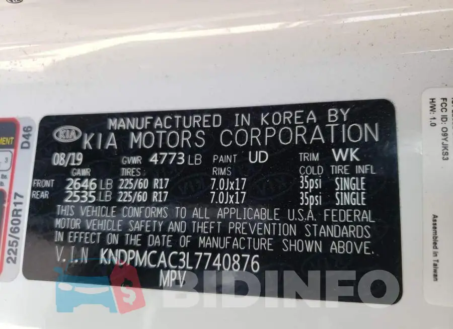 KNDPMCAC3L7740876 Photo# 10