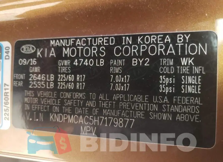 KNDPMCAC5H7179877 Photo# 10