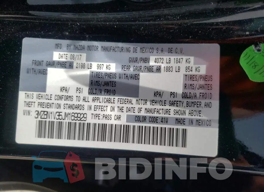 3MZBN1V35JM169929 Photo# 10