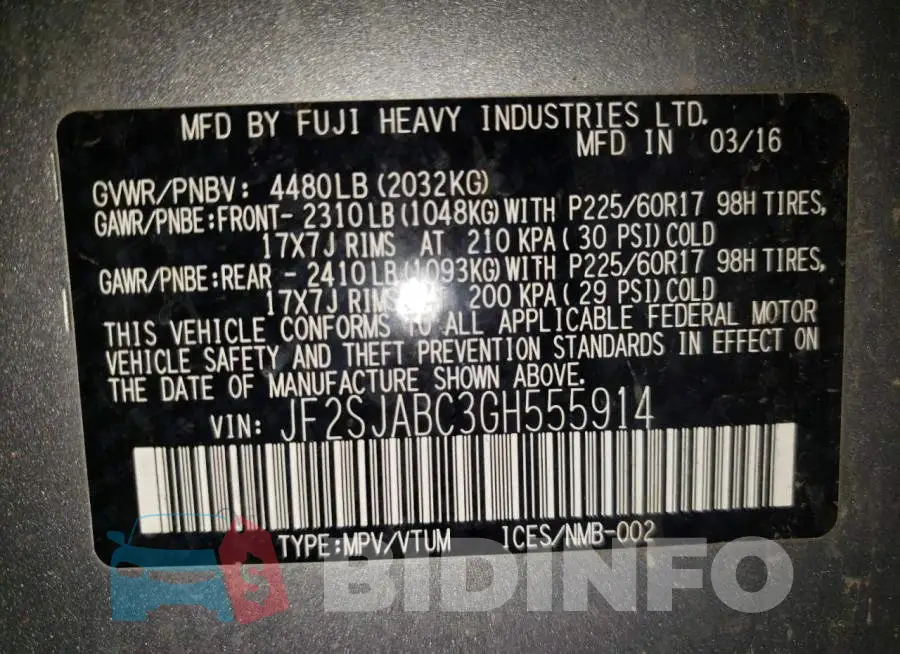 JF2SJABC3GH555914 Photo# 10