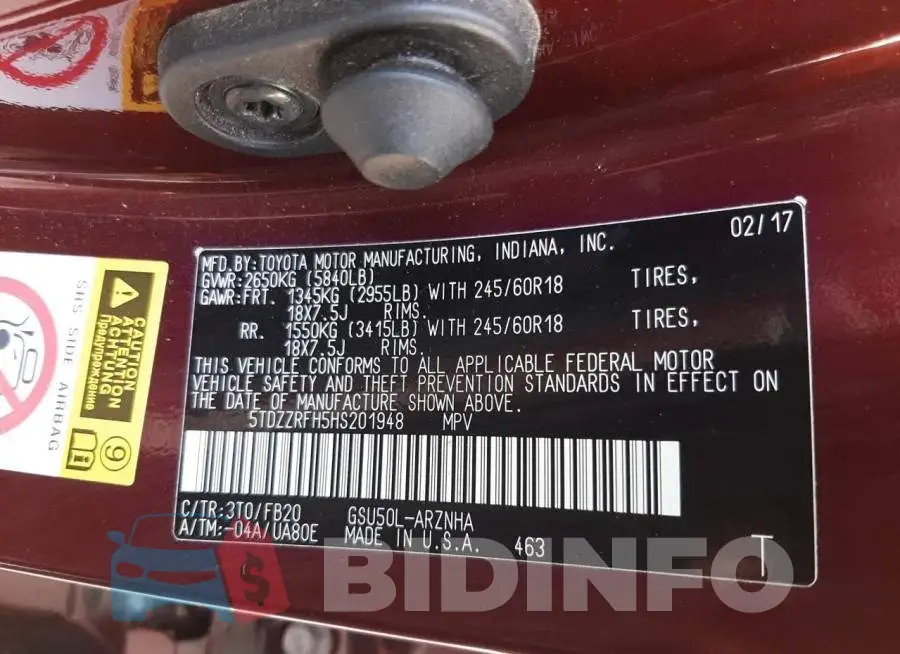 5TDZZRFH5HS201948 Photo# 10