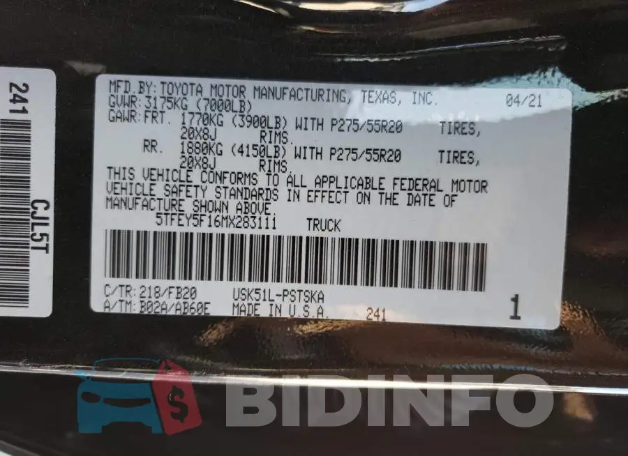 5TFEY5F16MX283111 Photo# 10