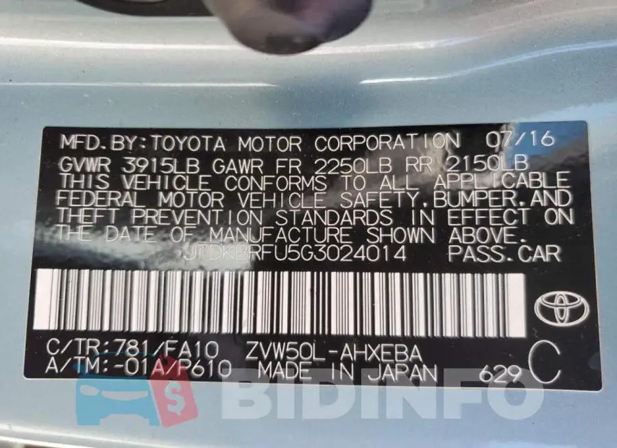 JTDKBRFU5G3024014 Photo# 10