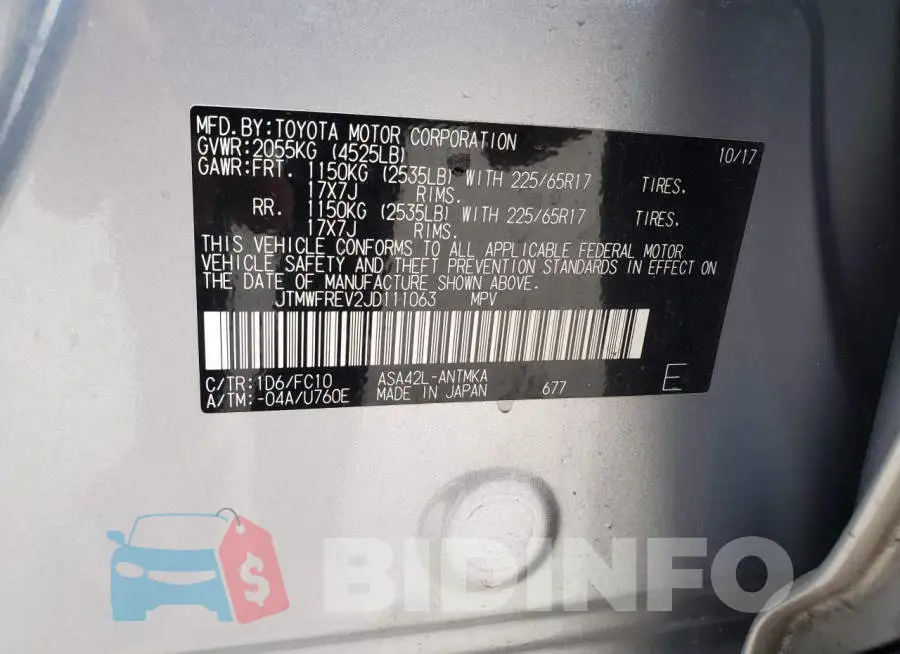 JTMWFREV2JD111063 Photo# 10