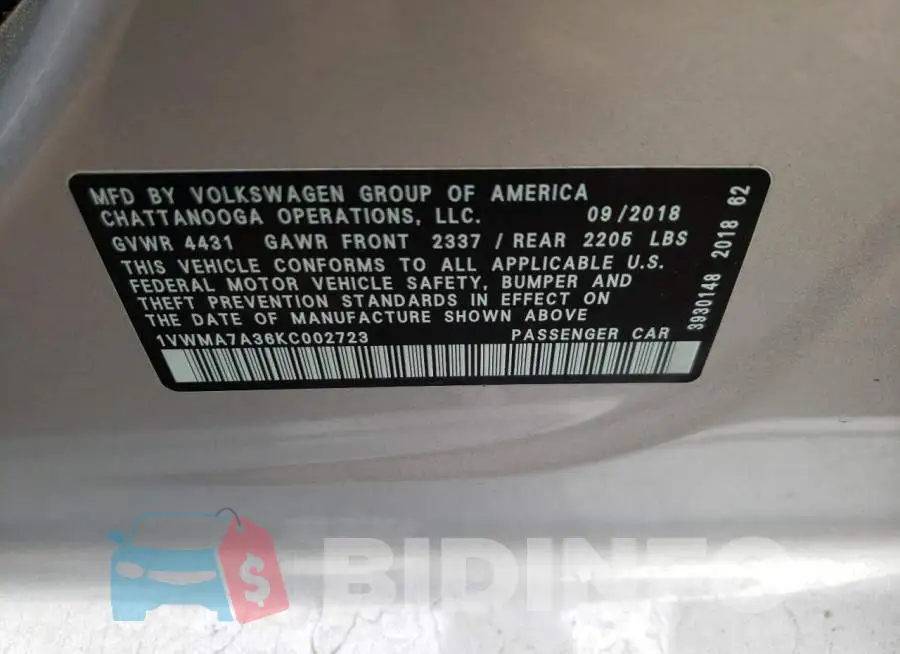 1VWMA7A36KC002723 Photo# 10