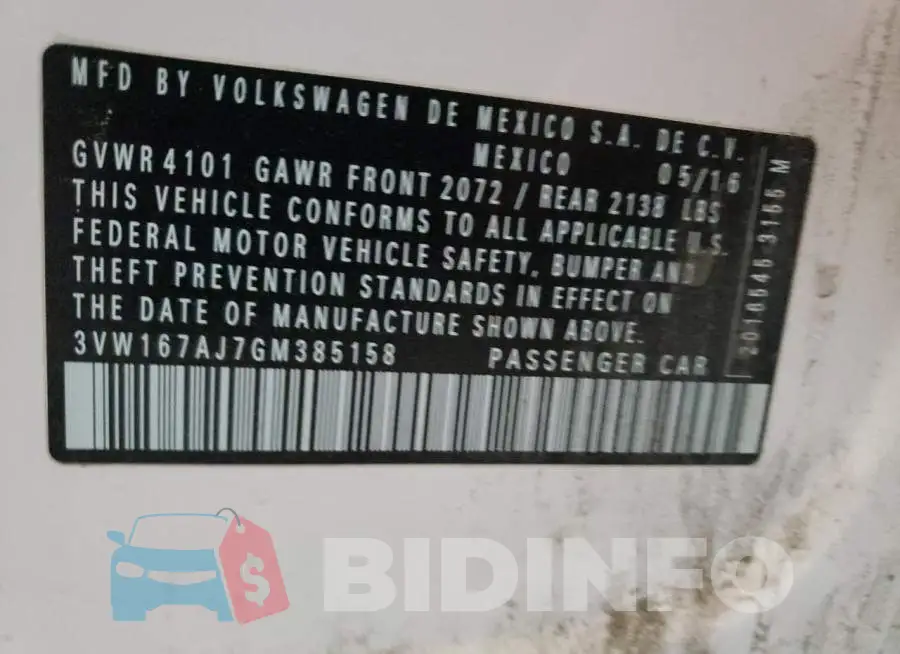 3VW167AJ7GM385158 Photo# 10