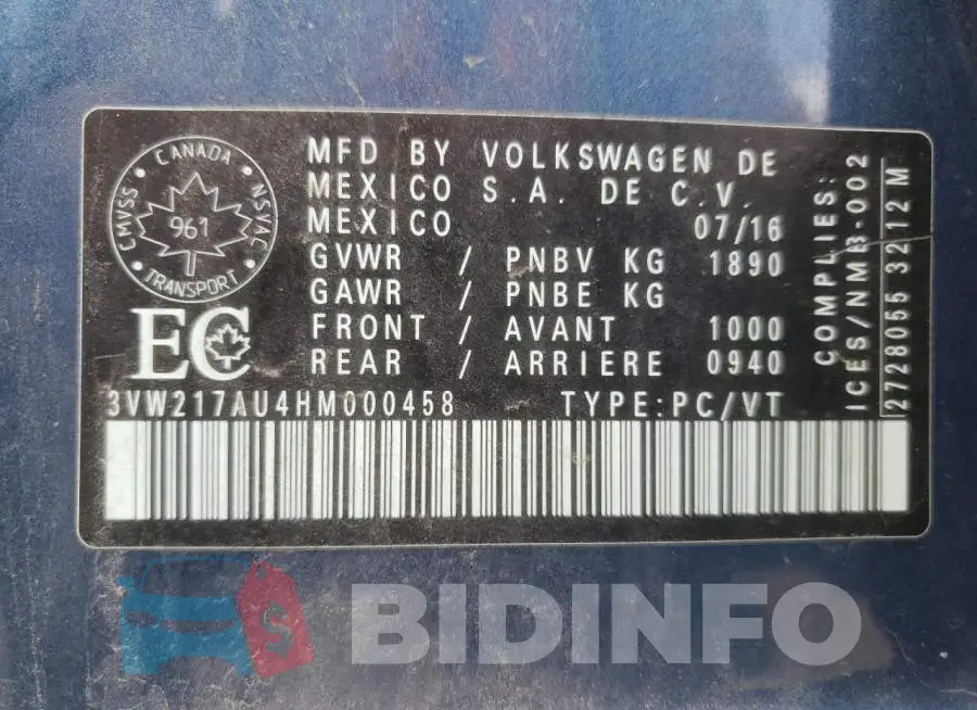 3VW217AU4HM000458 Photo# 10