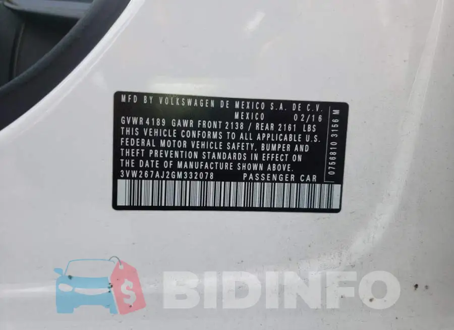 3VW267AJ2GM332078 Photo# 10