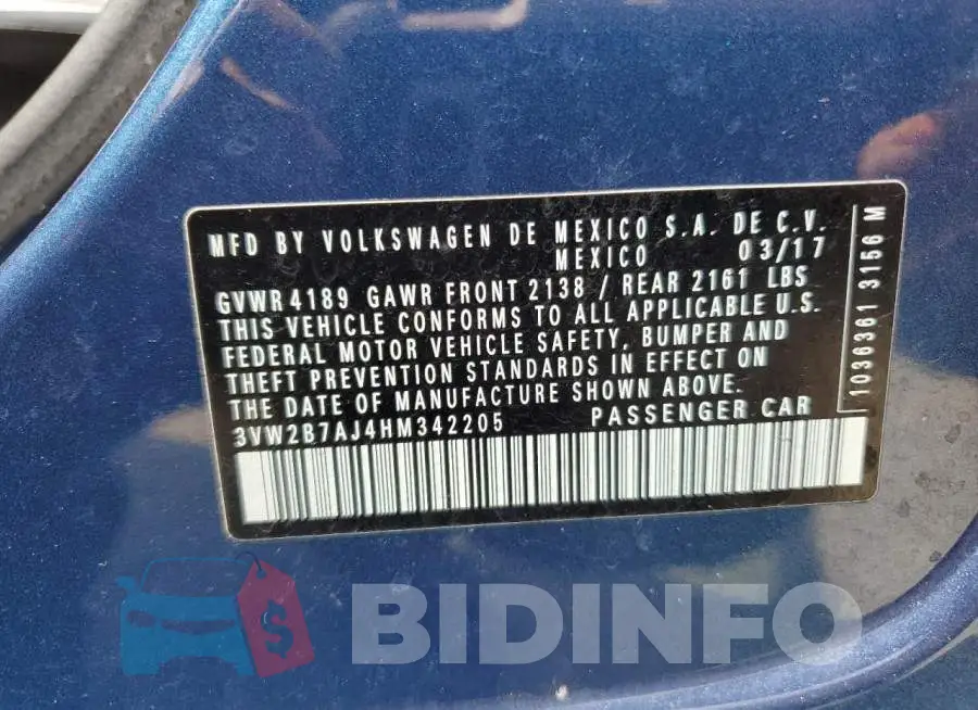 3VW2B7AJ4HM342205 Photo# 10