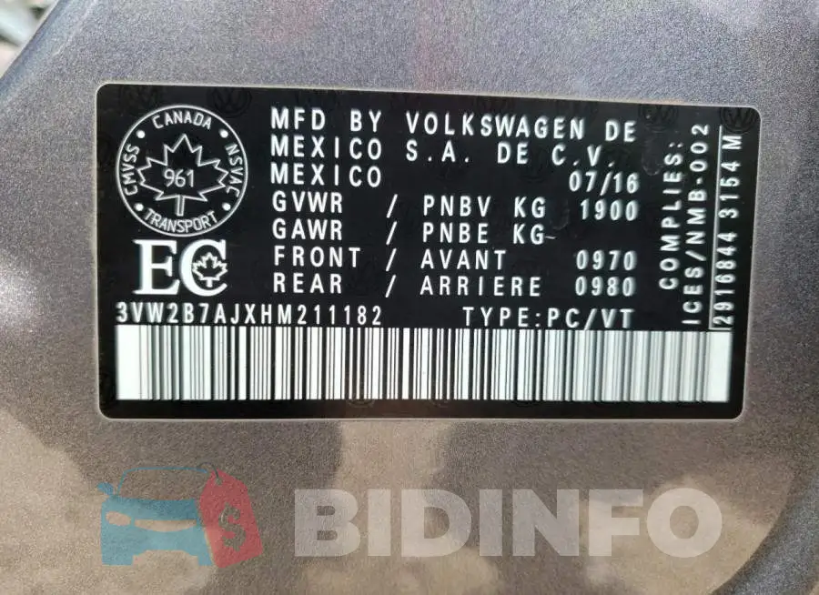 3VW2B7AJXHM211182 Photo# 10