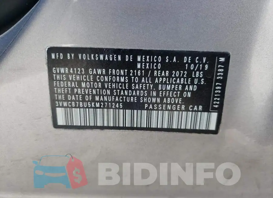 3VWCB7BU5KM271245 Photo# 10