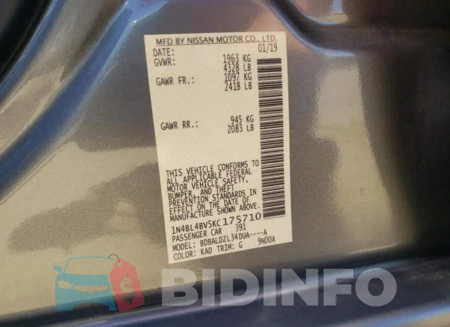 1N4BL4BV5KC175710 Photo# 10