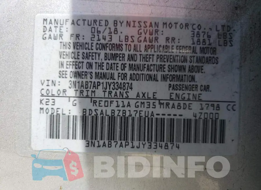 3N1AB7AP1JY334874 Photo# 10