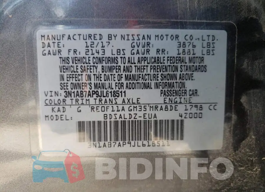 3N1AB7AP9JL618511 Photo# 10