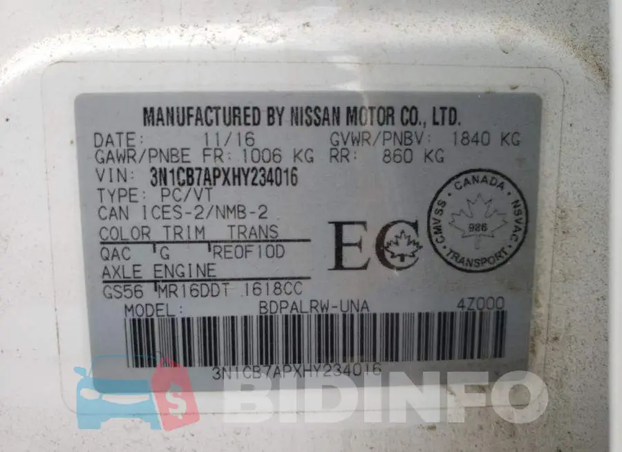 3N1CB7APXHY234016 Photo# 10