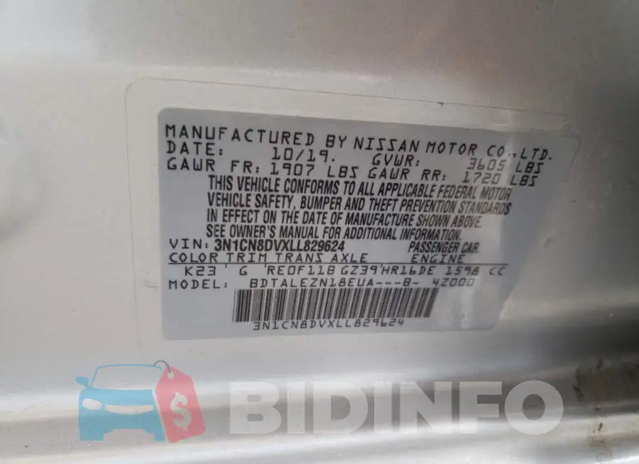 3N1CN8DVXLL829624 Photo# 10