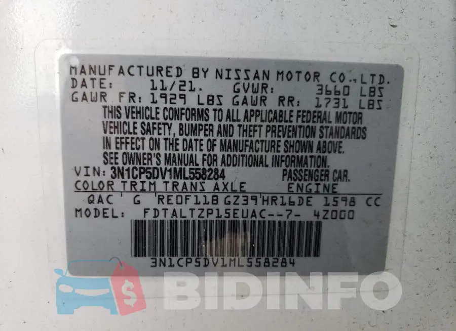 3N1CP5DV1ML558284 Photo# 10