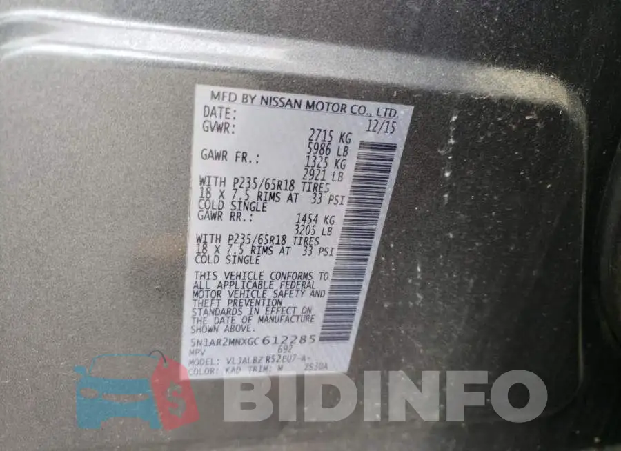 5N1AR2MNXGC612285 Photo# 10