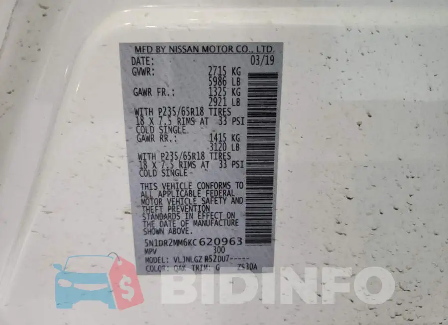 5N1DR2MM6KC620963 Photo# 10