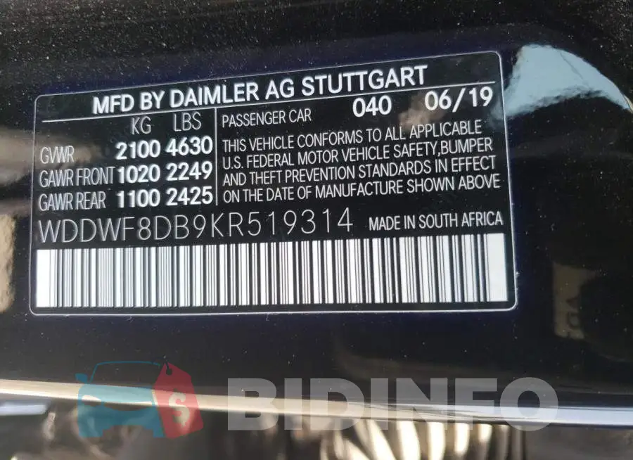 WDDWF8DB9KR519314 Photo# 10