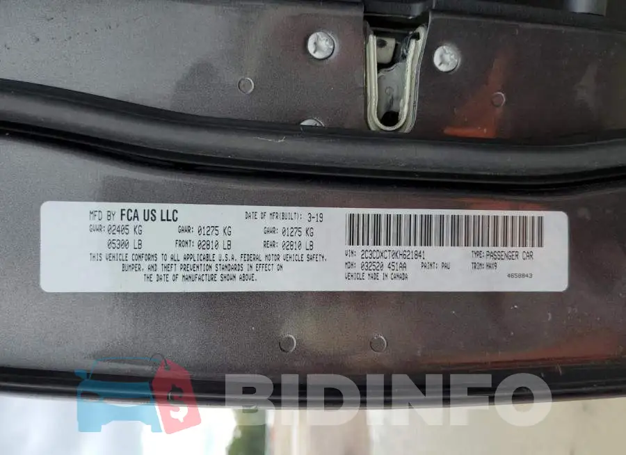 2C3CDXCT0KH621841 Photo# 10