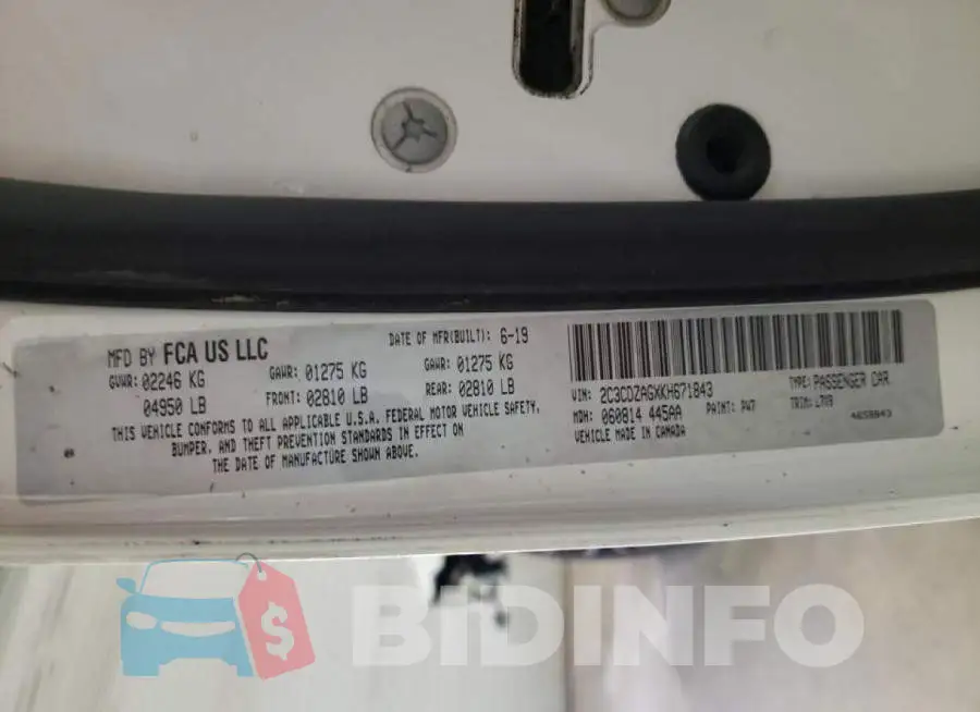 2C3CDZAGXKH671843 Photo# 10