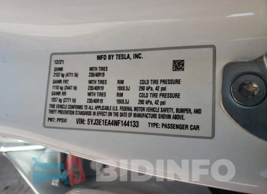 5YJ3E1EA4NF144133 Photo# 10