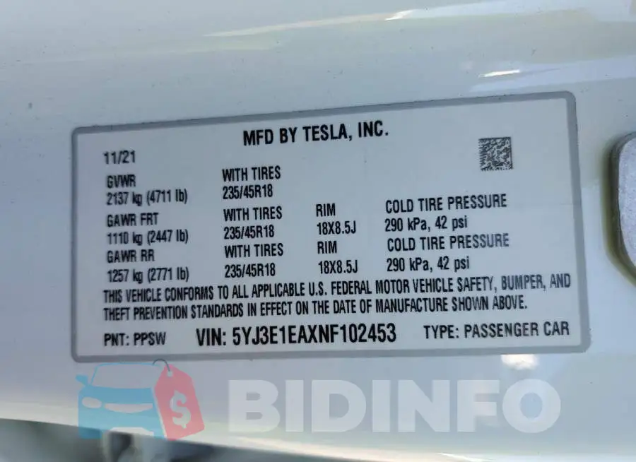 5YJ3E1EAXNF102453 Photo# 10