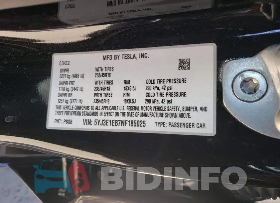5YJ3E1EB7NF185025 Photo# 10