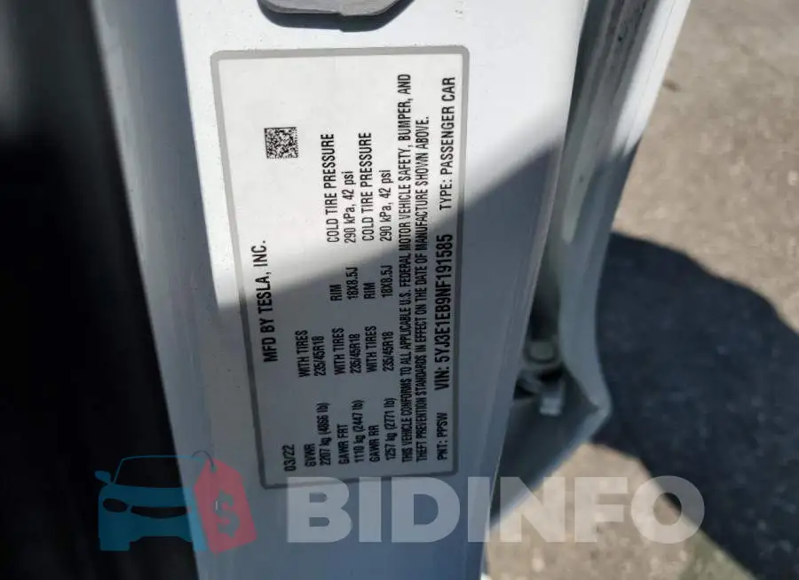 5YJ3E1EB9NF191585 Photo# 10
