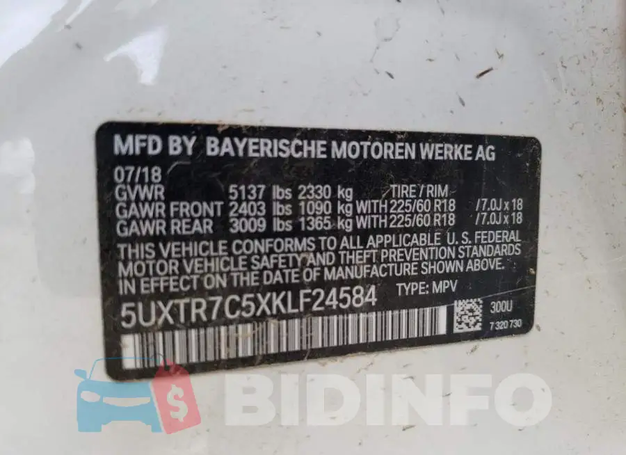 5UXTR7C5XKLF24584 Photo# 10