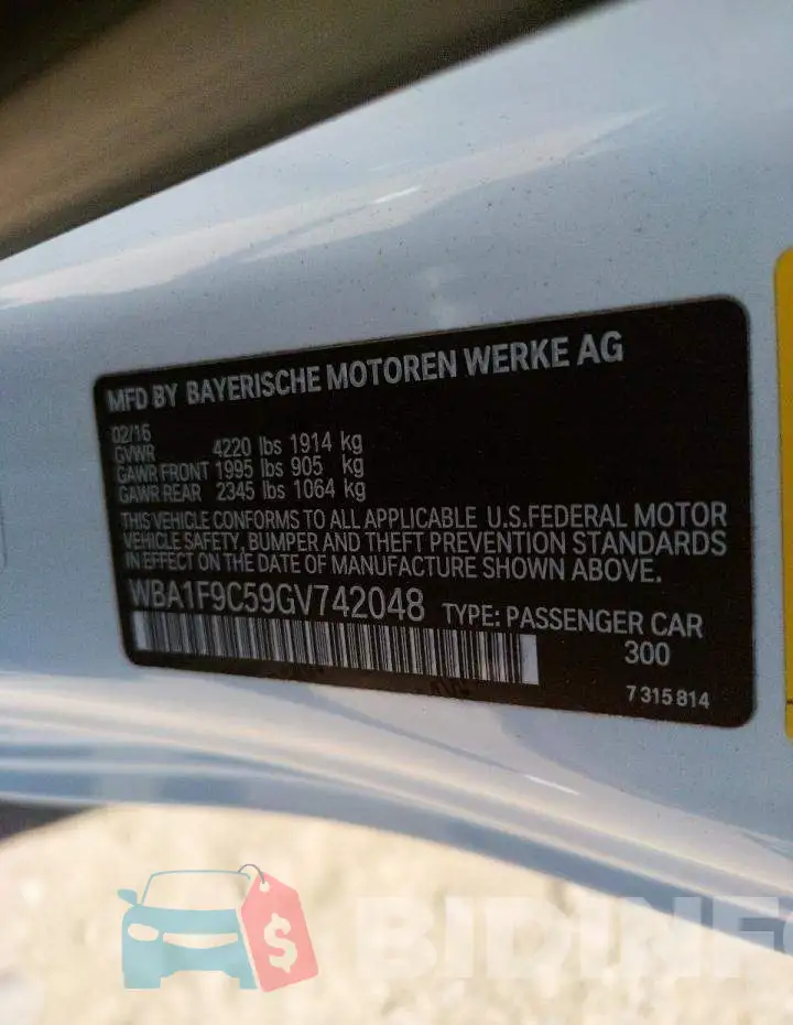 WBA1F9C59GV742048 Photo# 10