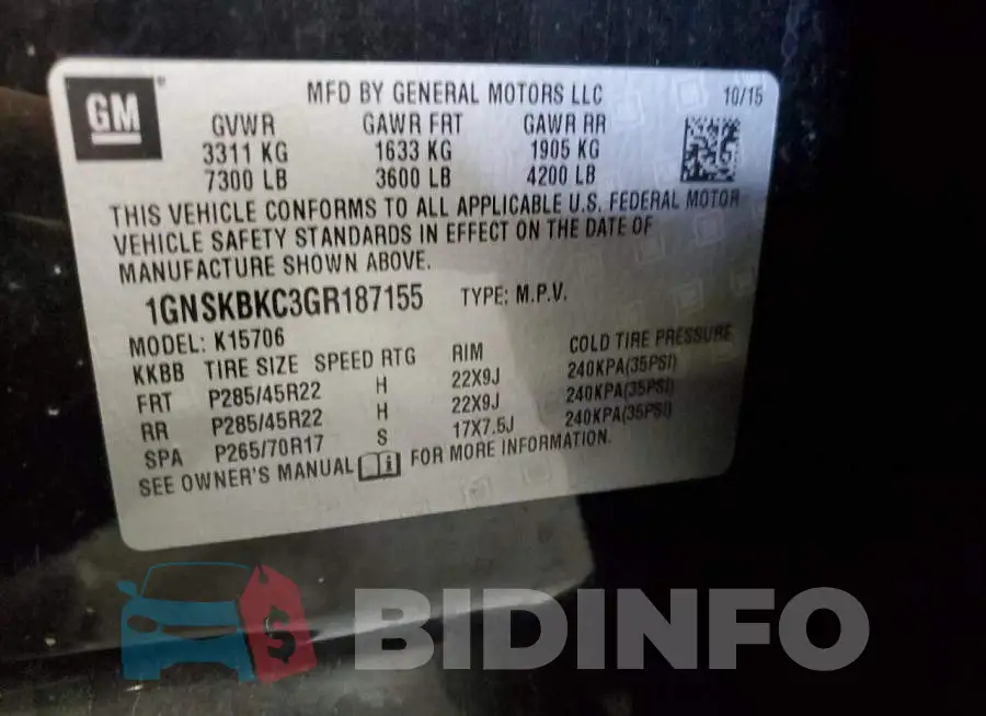 1GNSKBKC3GR187155 Photo# 10