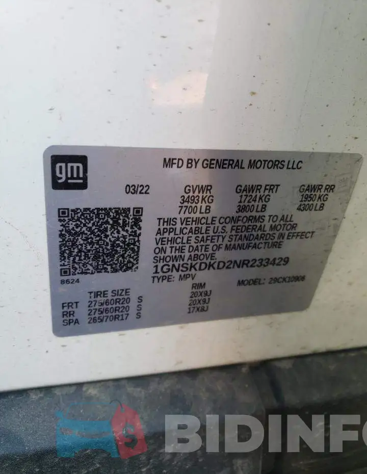 1GNSKDKD2NR233429 Photo# 10