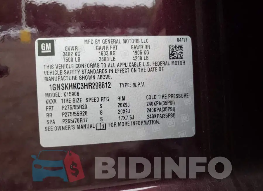 1GNSKHKC3HR298812 Photo# 10