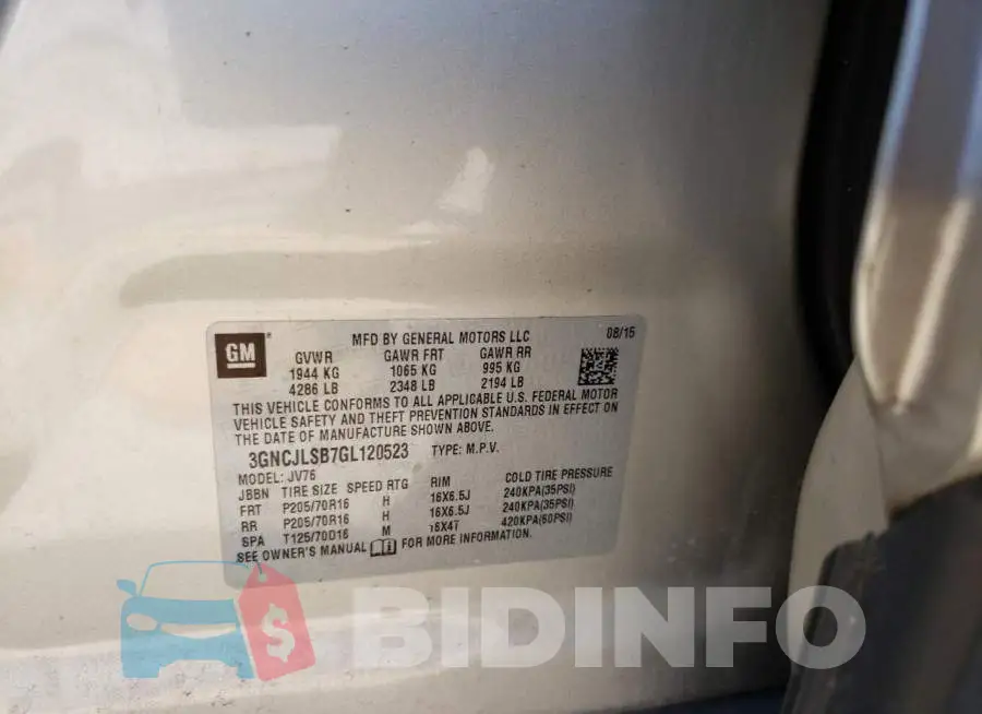 3GNCJLSB7GL120523 Photo# 10