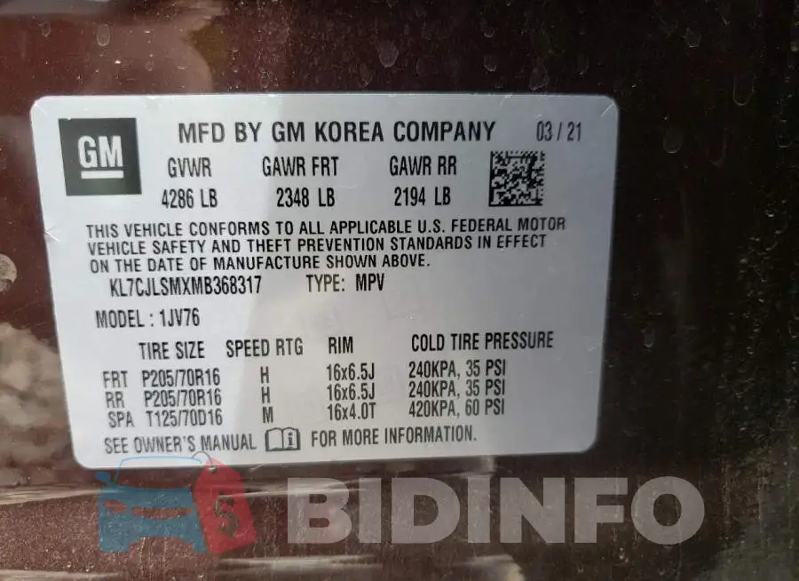 KL7CJLSMXMB368317 Photo# 10