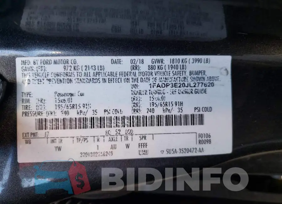 1FADP3E20JL277620 Photo# 10