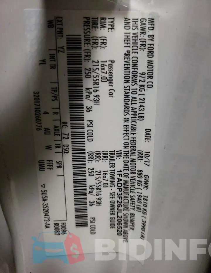 1FADP3F26JL206520 Photo# 10
