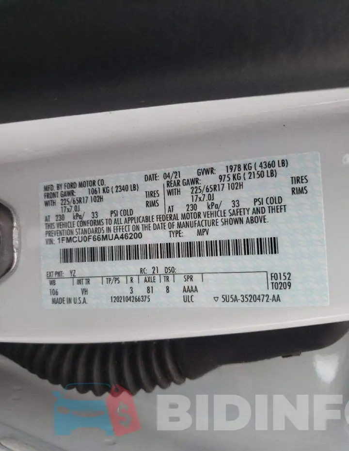 1FMCU0F66MUA46200 Photo# 10