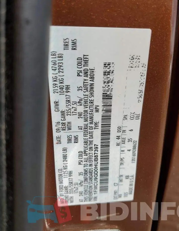 1FMCU9GD0HUB87397 Photo# 10