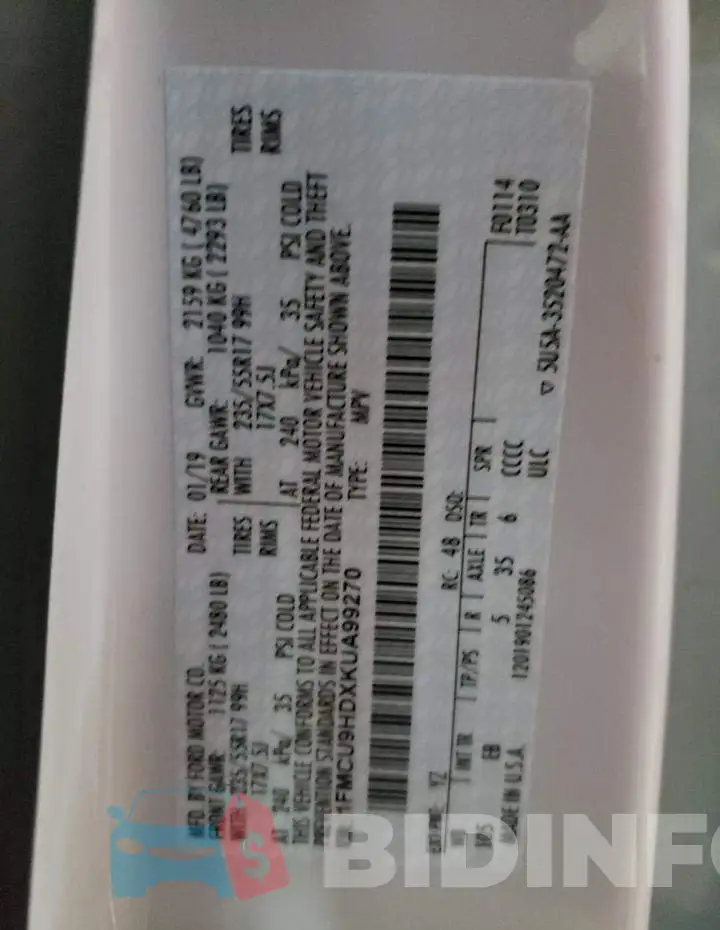 1FMCU9HDXKUA99270 Photo# 10