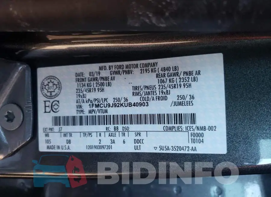 1FMCU9J92KUB40903 Photo# 10