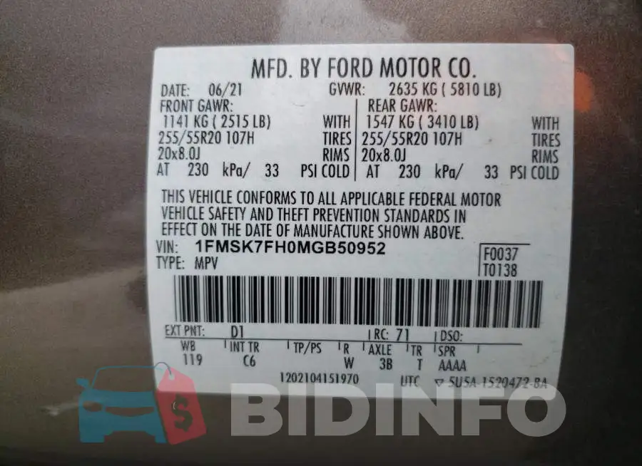 1FMSK7FH0MGB50952 Photo# 10