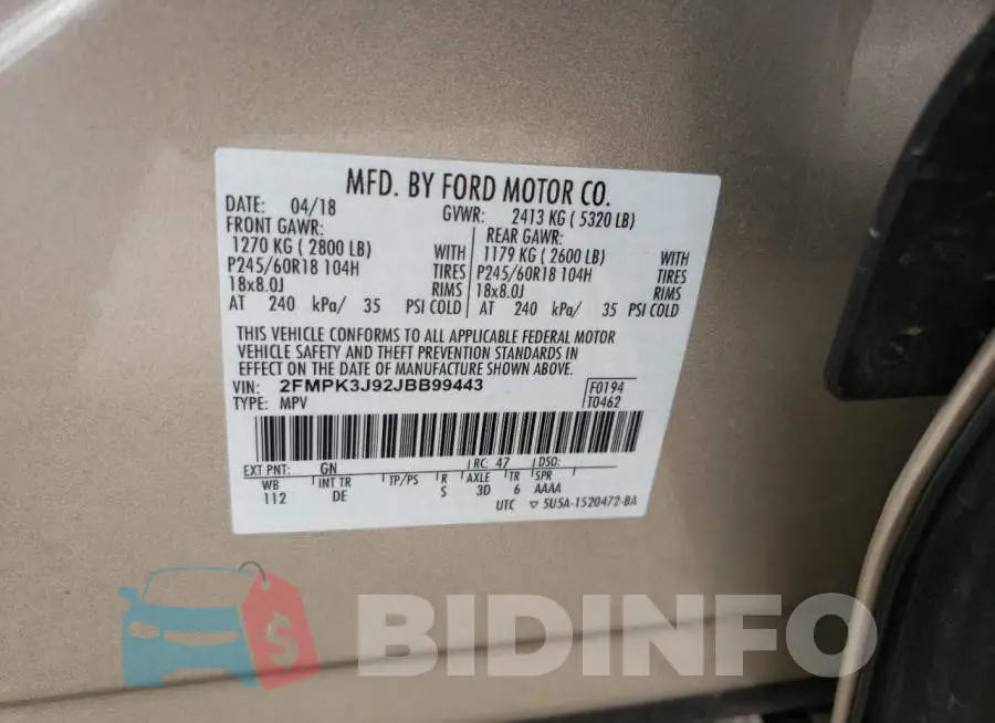 2FMPK3J92JBB99443 Photo# 10